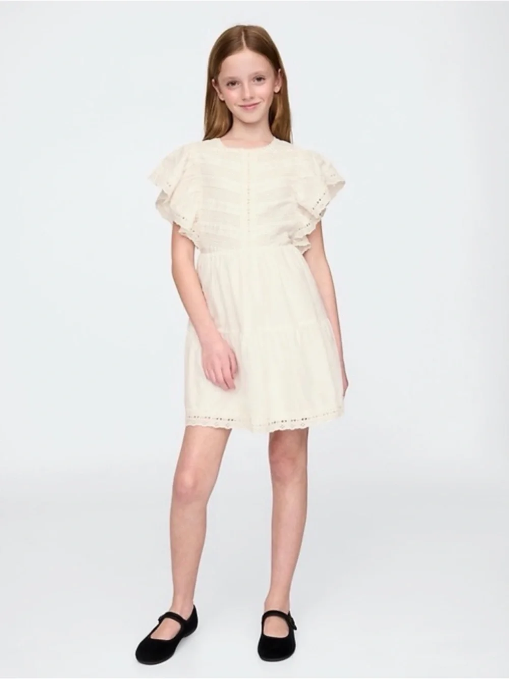 Gap Kids Lace Tiered Ruffle Dress Large in New Off White - C42-013